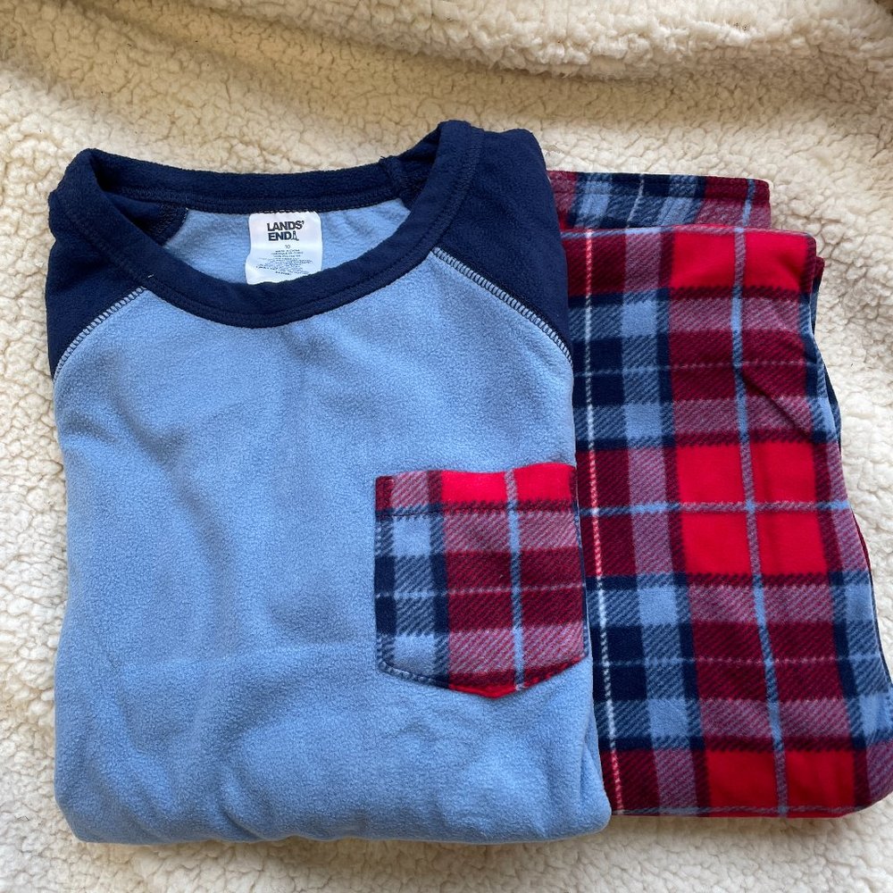 Lands' End Kids Long Sleeve Pocket Fleece Pajama Set, NWT